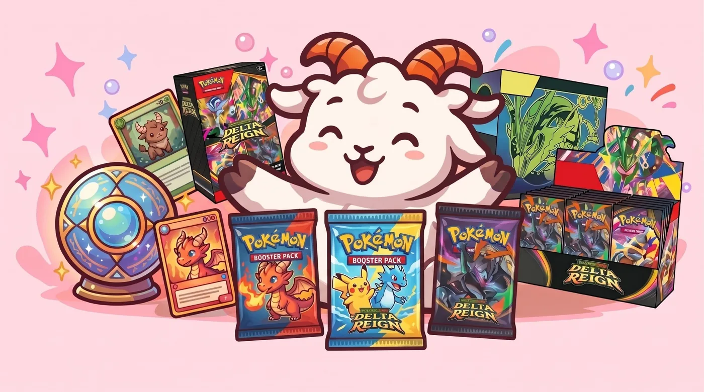 The goat cheering with trading card packs