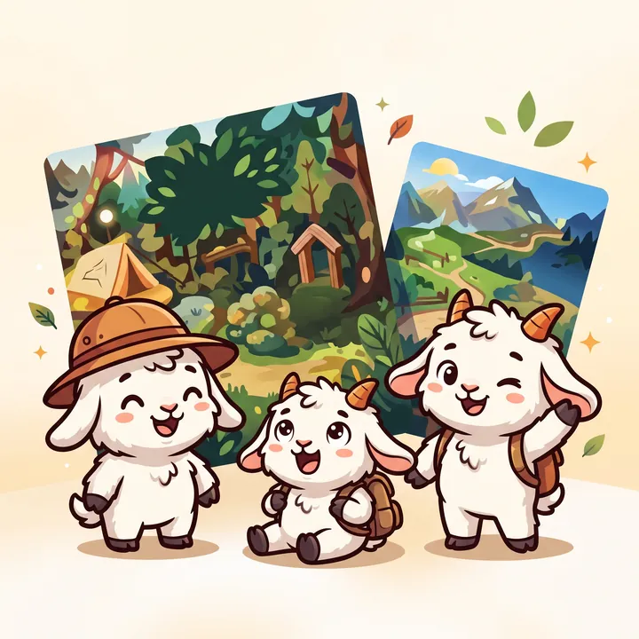 A goat family ready for an outdoor adventure