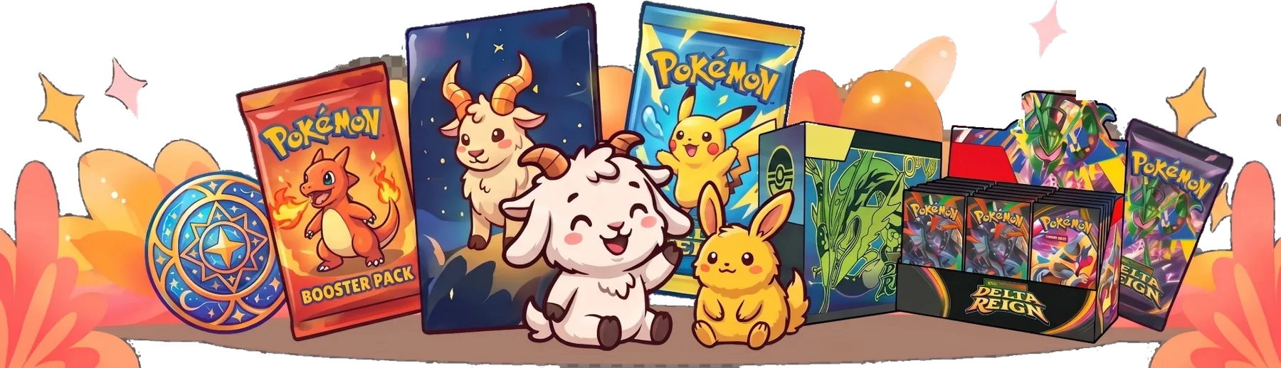 The goat with a selection of trading card packs