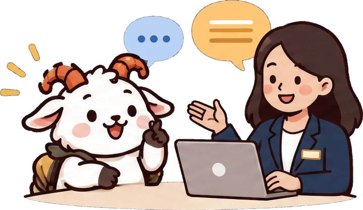 The goat chatting with a financial adviser at a laptop